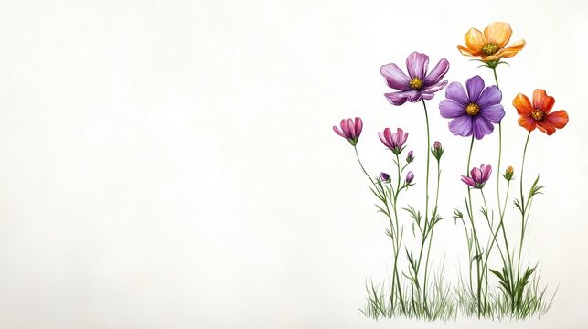 A hand-drawn botanical illustration of wildflowers, sketched with fine details on textured paper.