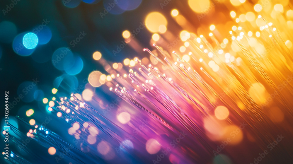 Poster abstract colorful fiber optics background with bright glowing lines data light speed future design