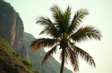 Palm Tree Against Hillside and Rock Formations