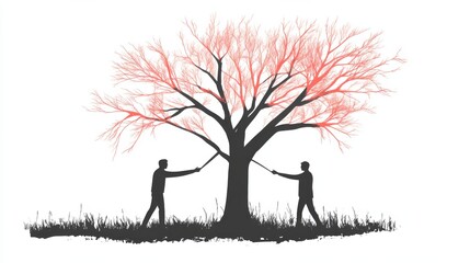 Teamwork Pruning Tree for Outdoor Field.