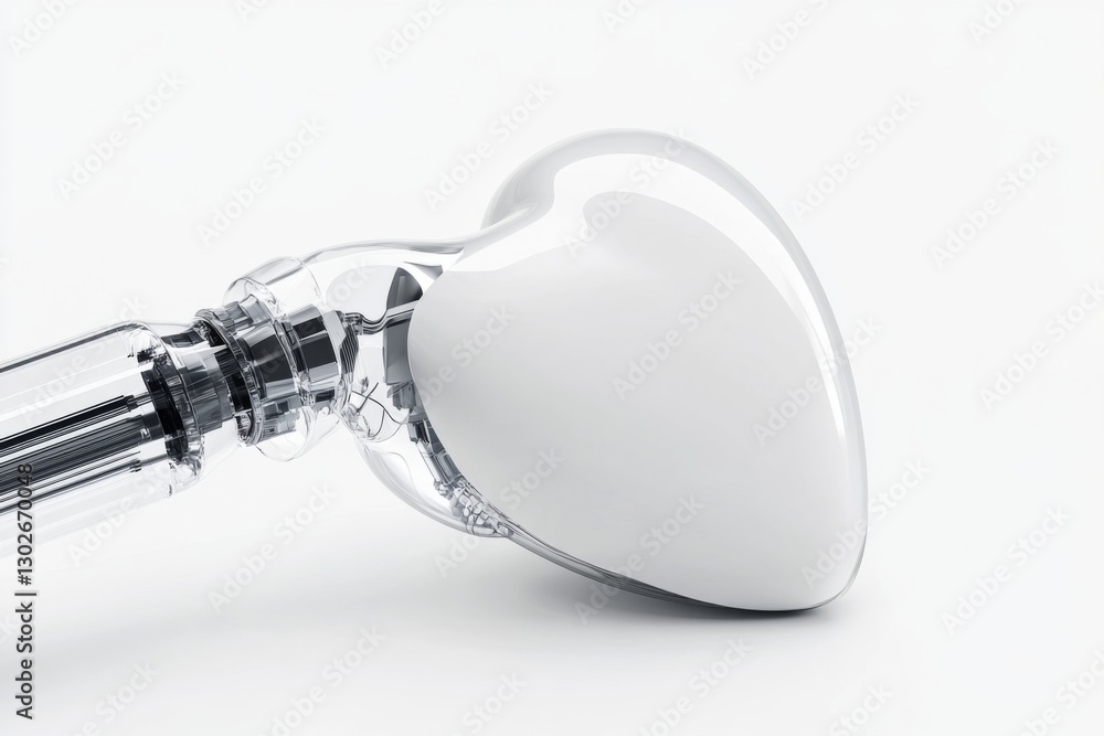 Poster innovative heart-shaped device demonstrating modern technology and design principles in a minimalist