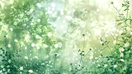 Spring background with dandelions, green and white colors, vecto