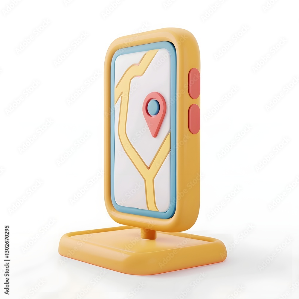 Poster 3d icon of a sleek modern navigation system with gps route on smartphone screen