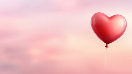 Fototapeta premium A romantic Valentines Day vector design featuring a heart-shaped balloon floating in a soft pink sky.
