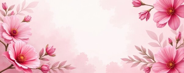 Fototapeta premium Delicate pink watercolor floral backdrop, gold accents , subtle, soft, light