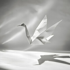 Elegant origami swan in graceful flight