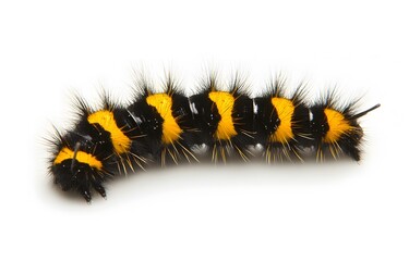 Black and yellow hairy caterpillar isolated on white background