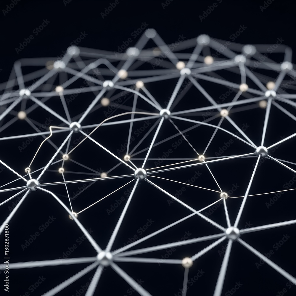 Poster abstract network design with connecting nodes on black background