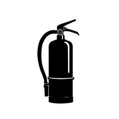 An illustration featuring a black fire extinguisher sign silhouette set against a clean white background depicting a fire extinguisher with a hose and nozzle.