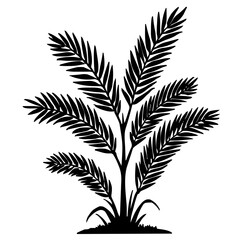 An illustration featuring a black Sedge hieroglyph silhouette set against a clean white background depicting a detailed plant symbol with long leaves, representing Upper Egypt.