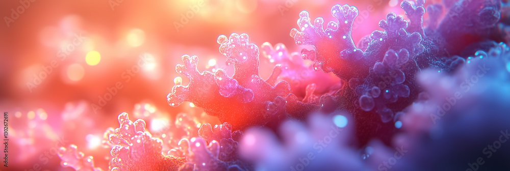 Poster swirling and ethereal digital formations mimic the texture and color of coral, creating a surreal un