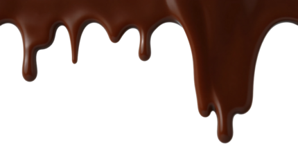 Melted chocolate dripping isolated on transparent background