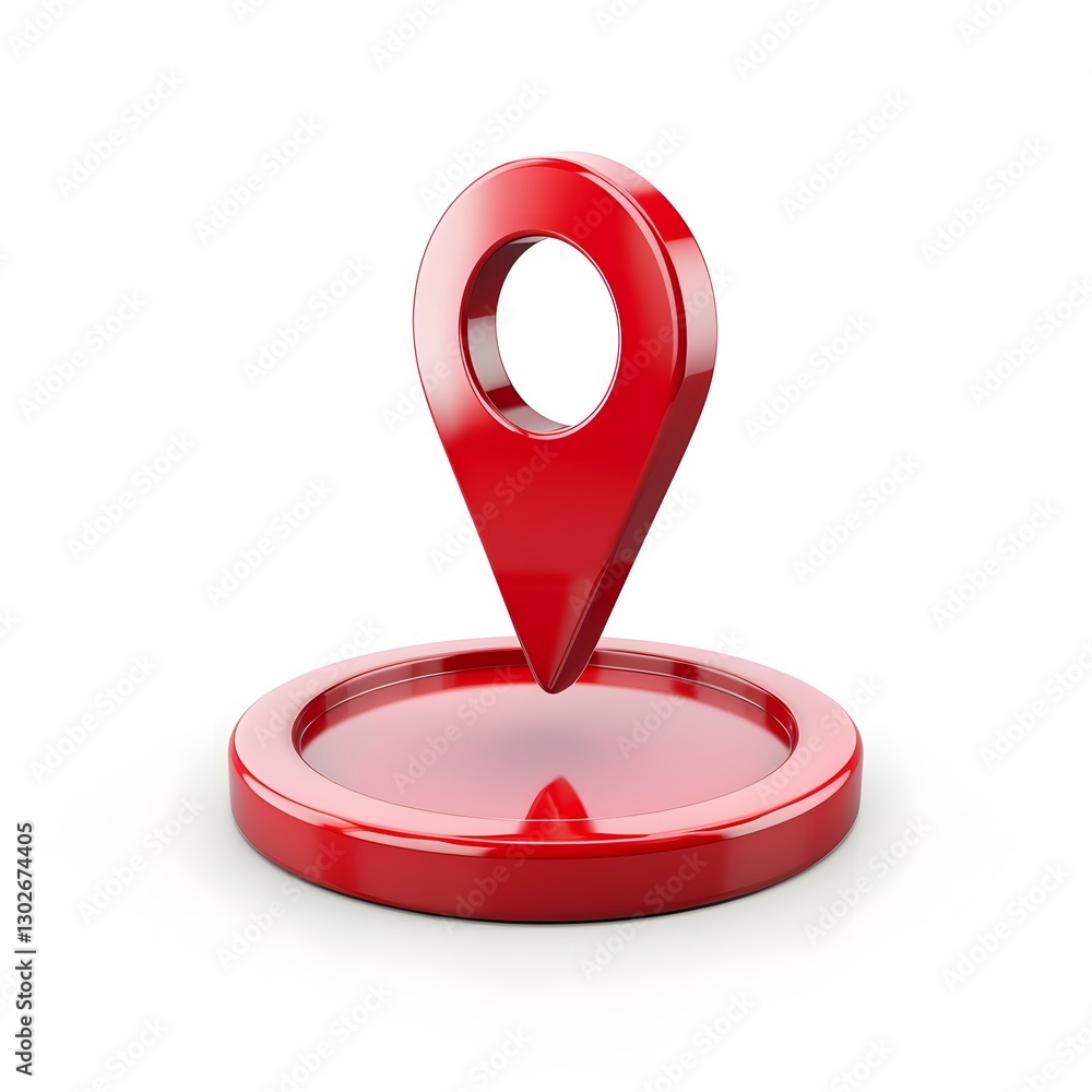 Poster glossy red 3d location marker icon on circular platform