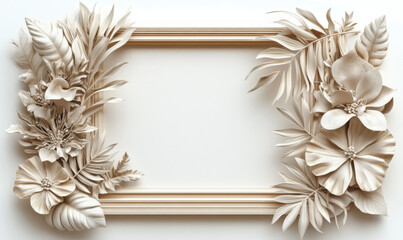 3d render minimalistic thin beige frame a4 format on white background, png