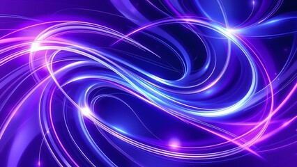 Abstract neon light trails in vibrant purple and blue hues creating dynamic swirling patterns on a dark background