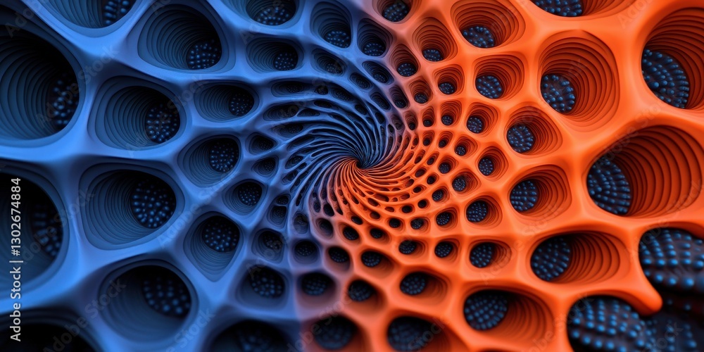 Poster A mesmerizing spiral pattern in vibrant blue and orange tones, creating a hypnotic visual effect with intricate shapes.
