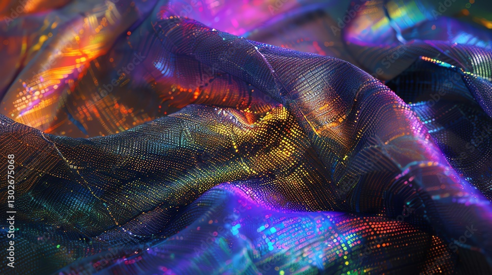 Poster a colorful abstract iridescent fabric with a dotted pattern.
