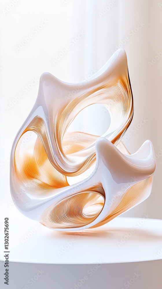 Poster an exquisite biomorphic structure elegantly interacts with light, revealing smooth curves and transp