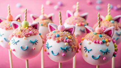 Obraz premium Magical Pink Unicorn Cake Pops: Whimsical Dessert Photography