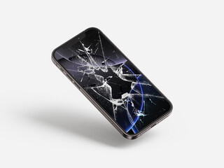 Broken Screen - Smashed Screen Mobile Phone Isolated on White Background