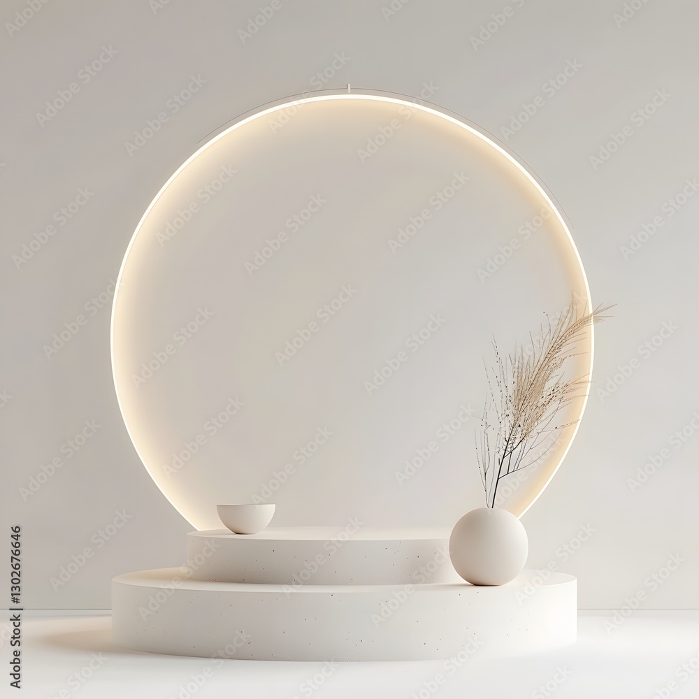 Poster modern minimalist 3d product podium with soft diffused lighting on clean white background