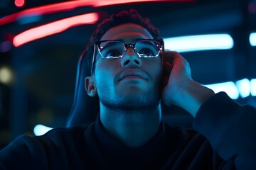 Programmer Coding Software in Dark Mode with Neon Lighting