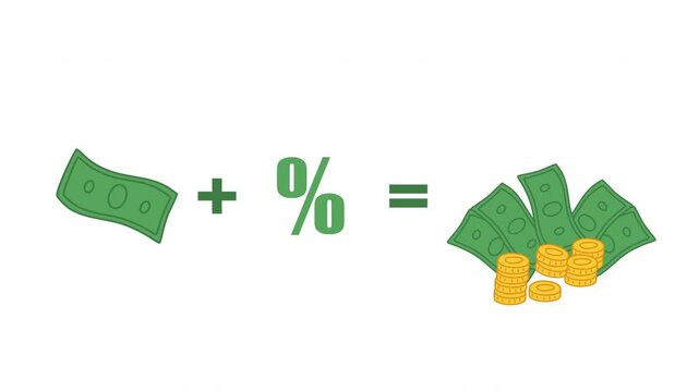 investment animation. golden coins, percentage and dollar bills. Investing strategy, fundamental analysis. invest and increase your savings. Compound interest, reinvesting, earn money