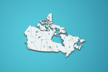 Canada 3D map illustration with province map pin on isolated background