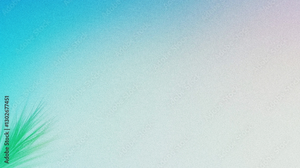 Aufkleber Soft Gradient Background with Subtle Green Palm Leaf and Light Blue to Pink Color Transition for Relaxing Atmosphere with a grainy gradient abstract noise texture Background banner wallpaper backdrop