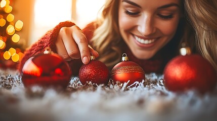 Woman decorating Christmas ornaments