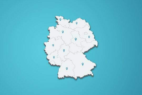 Germany 3D map illustration with province map pin on isolated background