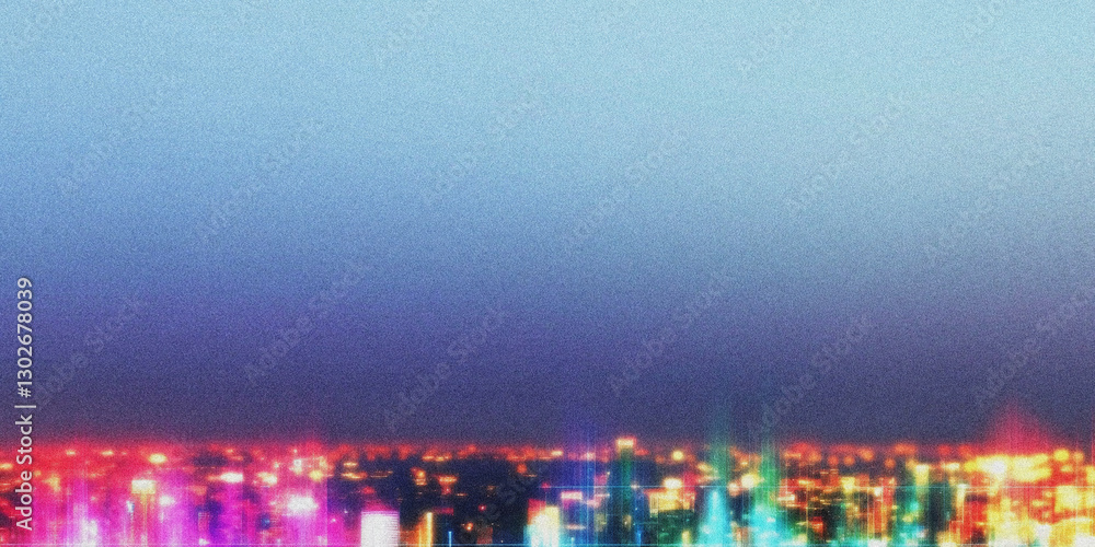 Aufkleber colorful city skyline at dusk with bright lights and blurred effect in urban landscape photography w