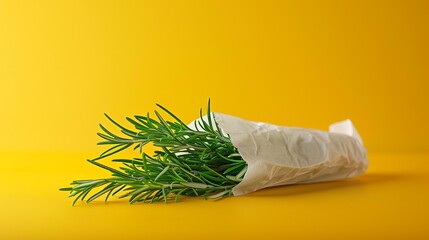 Fresh Rosemary Sprigs Wrapped in Damp Paper Towel