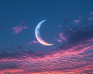 Crescent moon, twilight clouds
