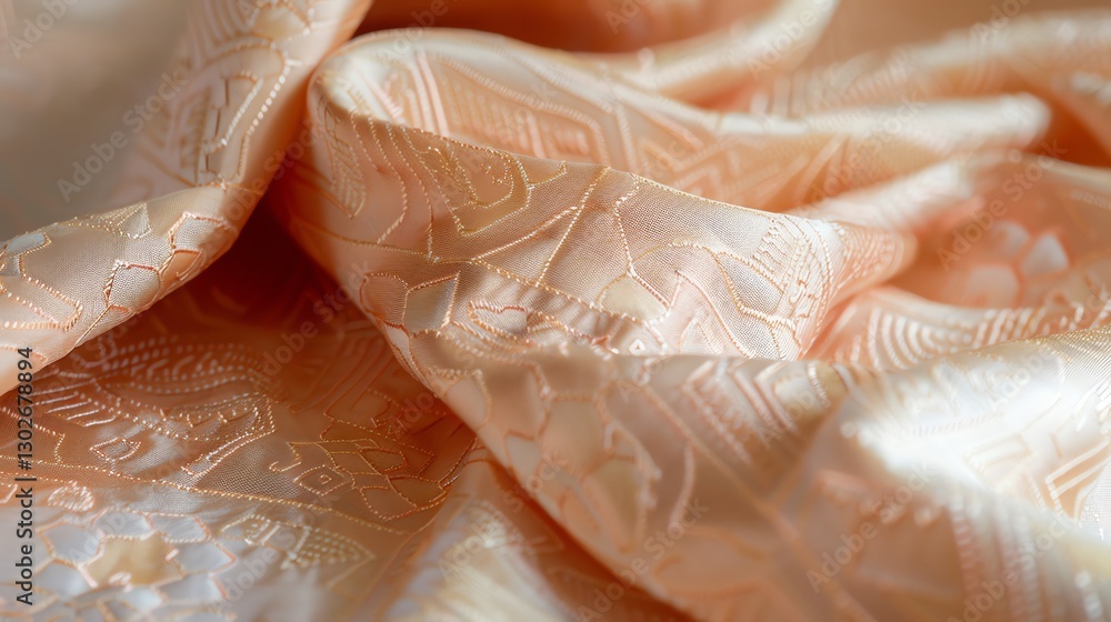Poster a close up of a peach colored fabric with a subtle pattern.