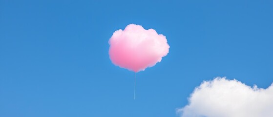 Fototapeta premium Pink Cloud-Shaped Balloon Floating in Clear Blue Sky with Subtle White Cloud