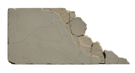 collapse or broken cement wall isolated on a transparent background. PNG, cutout, or clipping path.