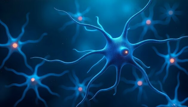 Ilustraci&oacute;n de neuronas con sinapsis brillantes, arte digital, iluminaci&oacute;n suave y difusa, esquema monocrom&aacute;tico