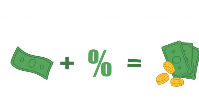 investment concept animation. golden coins, percentage and dollar bills. Investing strategy, fundamental analysis. invest and increase your savings. Compound interest, reinvesting, earn money