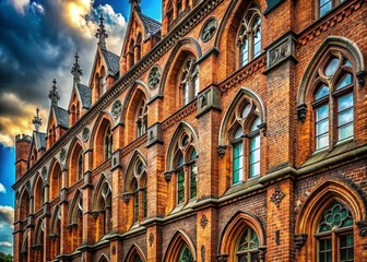 Fototapeta premium Majestic Gothic Revival Brick Building Facade, Munich, Germany - Architectural Detail Stock Photo