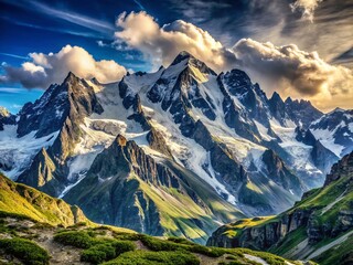Majestic Grayscale Mont Blanc Massif: Aiguille du Midi Summer View, French Alps
