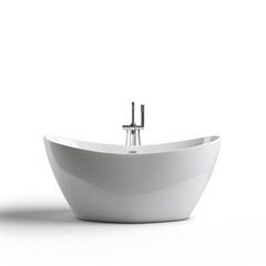 Modern White Freestanding Bathtub on Minimalist Background
