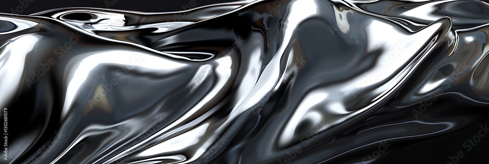 Aufkleber abstract metallic waves texture in silver and grey. shiny, reflective surface with dynamic curves. m