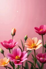 Fototapeta premium Pink background, close-up of various flowers, soft focus , delicate, wallpaper