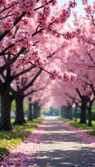 Pink cherry blossoms in full bloom, Central Park spring scene, day, blossom