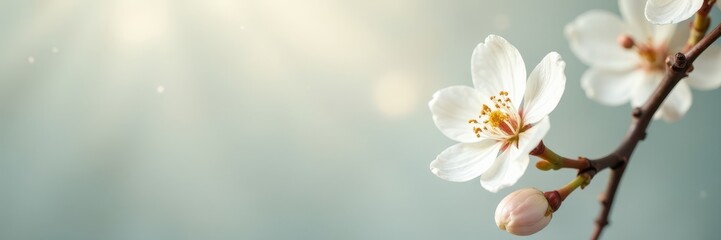 Obraz premium Pure white blossoms, gently arranged, ethereal feel, soft lighting, white, close-up, simple