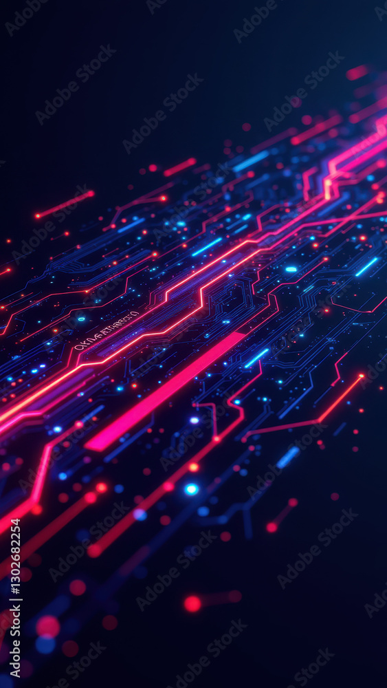 Poster a vibrant abstract digital art piece with neon lines and dots, evoking a sense of technology and aut