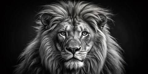 Majestic Lion Head Line Art: Low Light Dramatic Portrait