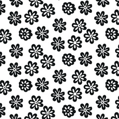 Monochrome Black Flowers Pattern for White Background