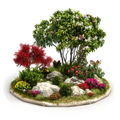 Lush Garden Oasis with Colorful Flowers and Vibrant Foliage